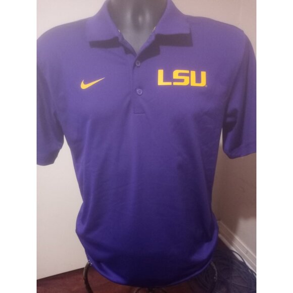 Nike Polo Shirt Mens Small Purple Dri-Fit LSU Tigers NCAA Jersey Athletic Active - Picture 1 of 11